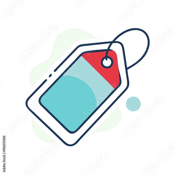 Fototapeta A blue and red tag with a red circle on it. The tag is hanging from a string