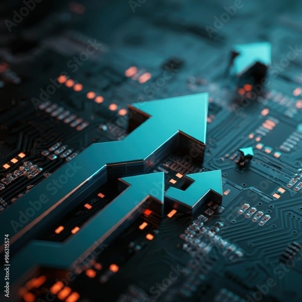Fototapeta A stylized graphic of an upward-pointing arrows symbolizing business development, growth, and dynamic success in a corporate or financial context.
