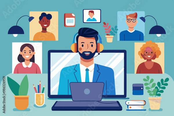 Fototapeta Individuals in a zoom virtual meeting VECTOR ILLUSTRATION