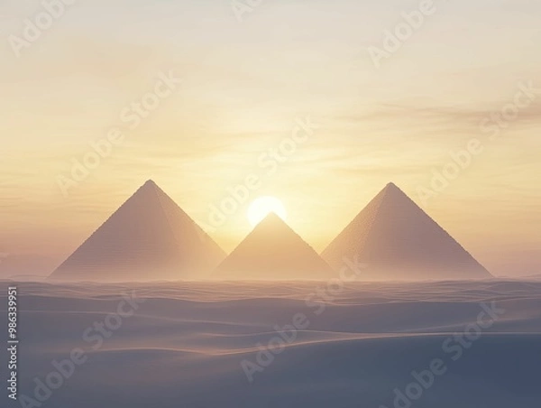 Fototapeta Majestic Pyramids Rising from the Golden Sands of the Desert Under a Clear Blue Sky, Capturing the Essence of Ancient Civilization and Natural Beauty.