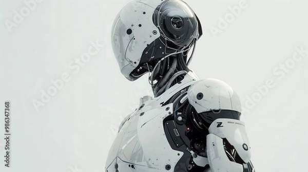 Fototapeta Innovative AI robot designed with advanced artificial intelligence, perfect for automating complex tasks in high-efficiency production environments.

