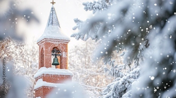 Obraz Winter Bell Tower with Snowy Background