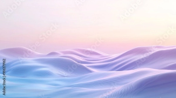 Fototapeta Pastel colored abstract landscape featuring rolling hills under a gradient sky, creating a serene and dreamy atmosphere