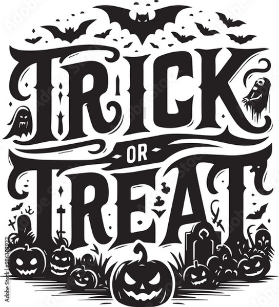 Fototapeta Trick or treat Halloween typography design silhouette vector illustration isolated on a white background