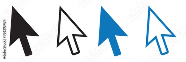 Fototapeta Computer mouse click pointer cursor arrow flat icon set for apps and websites. Vector isolated element.