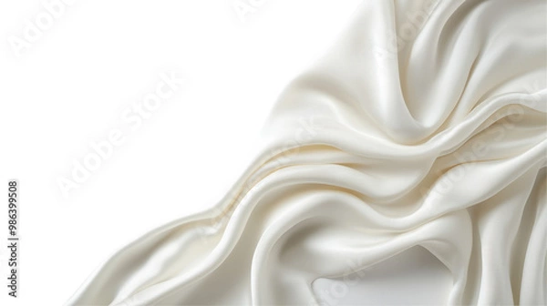 Fototapeta Draped white silk fabric featuring a soft texture and smooth folds. Elegant material creates a sense of luxury and fluid movement, perfect for interior decor. Isolated on transparent background, png.