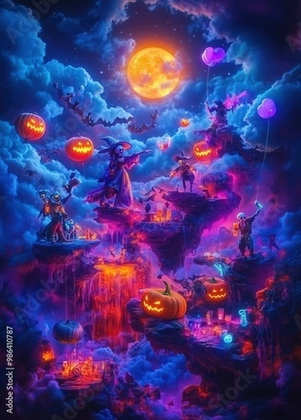 Fototapeta Vibrant and eye-catching graphic for a Halloween party poster that captures both the spooky Halloween atmosphere and the lively party vibe.