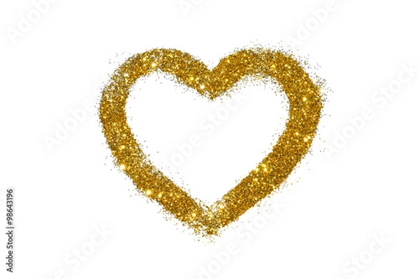 Fototapeta Abstract heart of golden glitter sparkle on white background