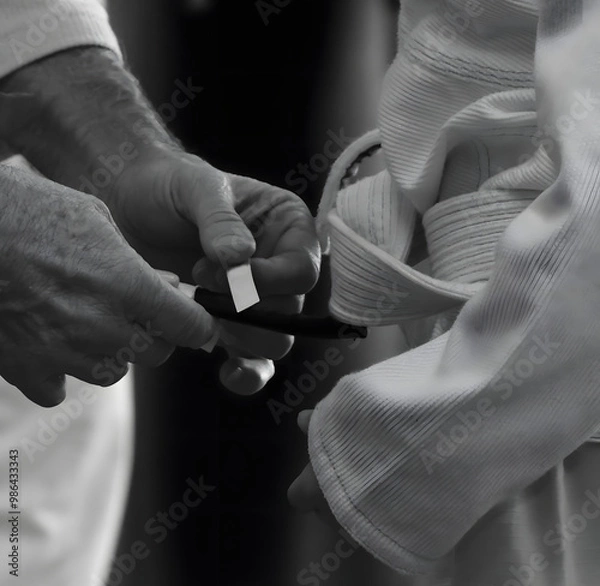 Fototapeta Brazilian Jiu jitsu black belt bjj web banner with copy space background	