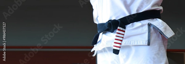 Fototapeta Brazilian Jiu jitsu black belt bjj web banner with copy space background	