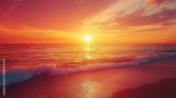 Obraz Peaceful Sunset on the Beach, Perfect for Summer Vacation Generative AI