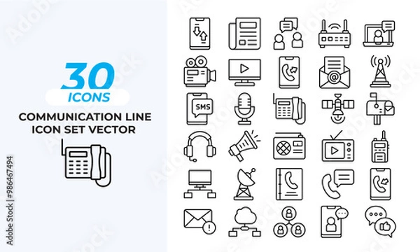 Fototapeta Commuinication Line icon Set Collection Layout Vector Template. Vector illustration in line style of icons 