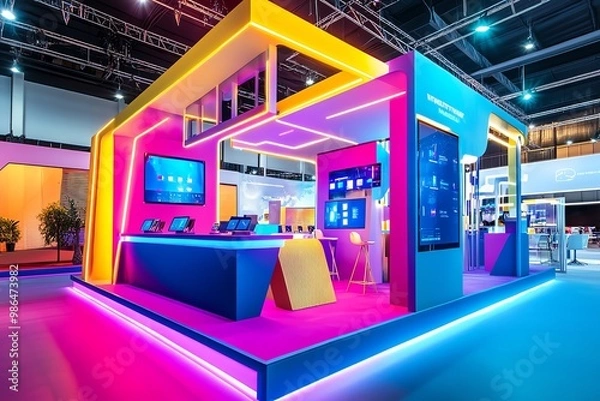 Obraz Colorful modern tech exhibition booth.