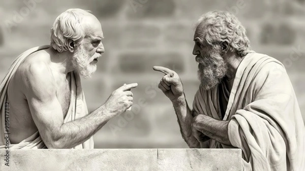 Obraz An ancient philosophical debate scene with Greek philosophers in robes