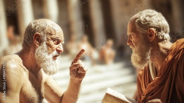 Obraz An ancient philosophical debate scene with Greek philosophers in robes