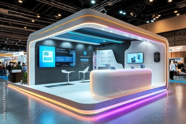 Fototapeta Modern exhibition booth with bright lighting
