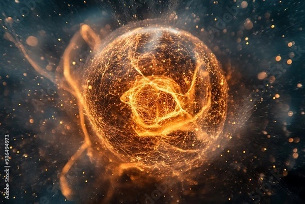 Fototapeta Abstract fiery orb in space, digital art, glowing sphere, cosmic energy