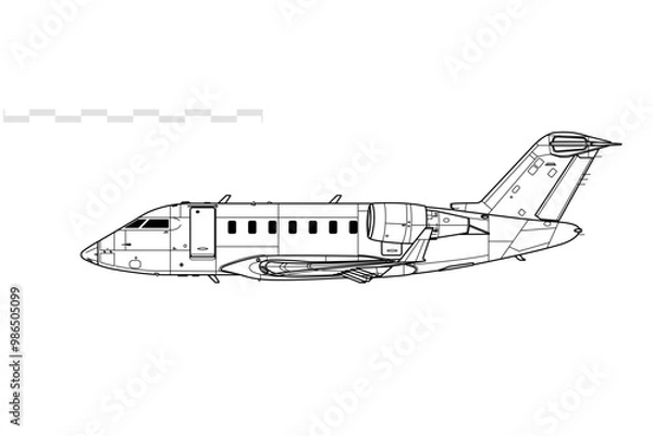Fototapeta Bombardier Challenger 605. Vector drawing of business jet aircraft. Side view. Image for illustration and infographics.