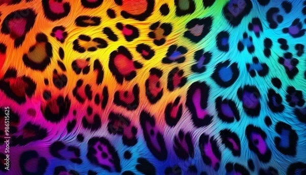 Fototapeta Rainbow neon leopard print background showing colorful wild animal pattern