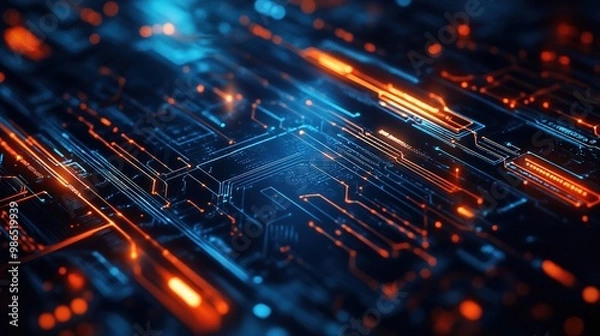 Fototapeta Dynamic tech background with digital circuits and high-tech elements