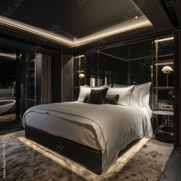 Obraz Simple Aesthetic Bed Room Interior Night view 
