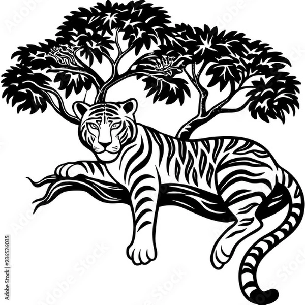 Fototapeta Tiger Silhouette Relaxing in a Tree