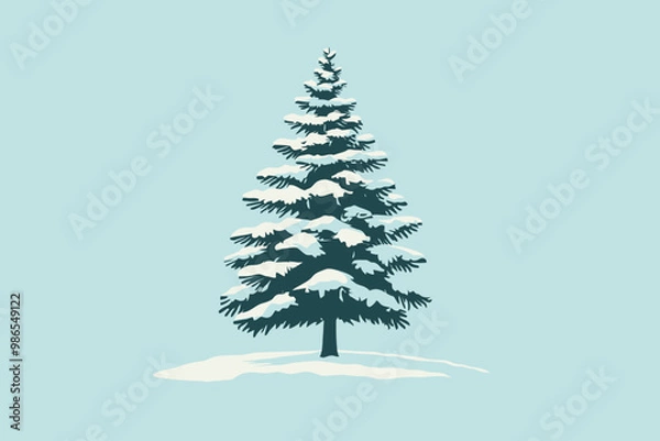 Obraz Snowy Pine Tree on Light Blue Background 