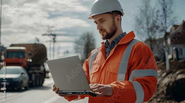 Fototapeta worker with laptop