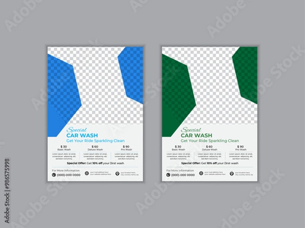 Fototapeta Car Wash Flyer Design Template Layout, Car Cleaning Service flyer, Banner, Washing flyer,  Automobile Rollup Stand design, automobile wash service leaflet design, Car Wash Business Promotion Poster