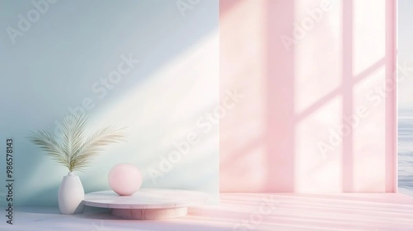 Fototapeta Delicate pastel color background with a minimalist, clean design