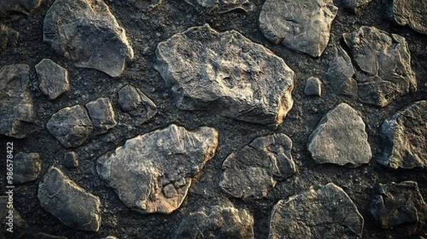 Fototapeta Detailed stone texture background with deep shadows and rich textures