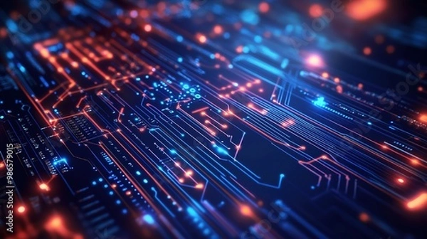 Obraz Abstract technology background with circuit patterns and digital glow