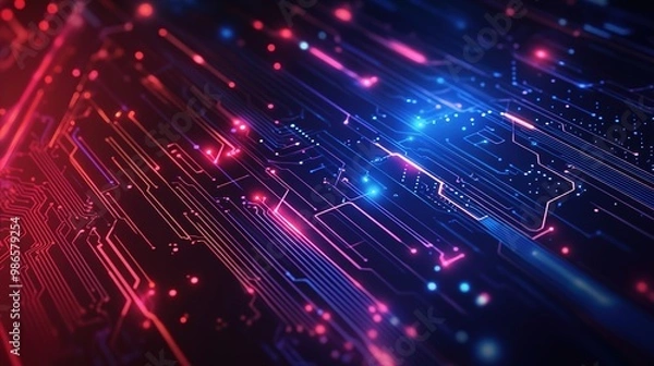 Obraz Abstract technology background with circuit patterns and digital glow