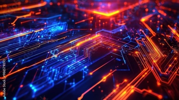 Obraz Abstract technology background with circuit patterns and digital glow