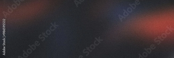 Fototapeta Grainy noisy poster background, dark blue orange red color wave black backdrop, noise texture effect