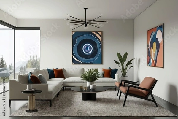 Fototapeta Inviting Minimalist Living Space with 3D Visualization of Modern Artwork Decor