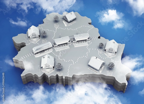 Fototapeta Map with train of the Belarus