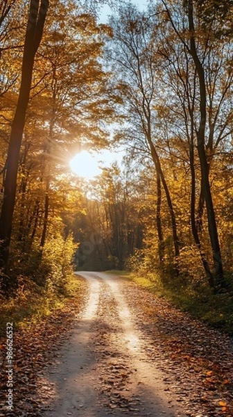 Fototapeta Sunlit Path Through Autumn Forest