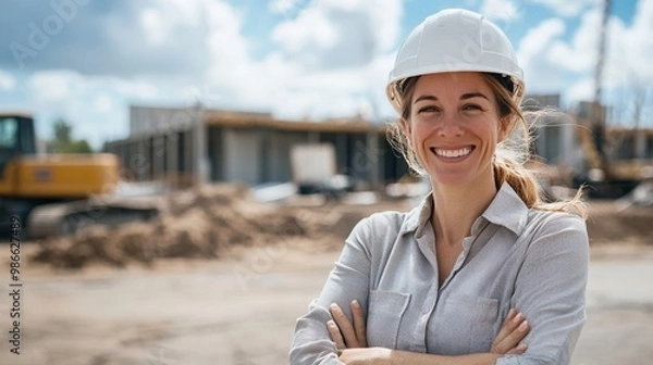 Fototapeta Smiling female architect on a construction site