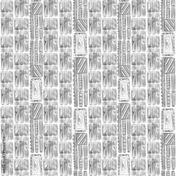 Fototapeta Charcoal mexican graphitic black and white pattern - tiles.