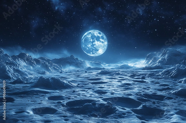 Fototapeta Lunar Landscape Stage Setup: Craters and Starry Skies for a Cosmic Experience