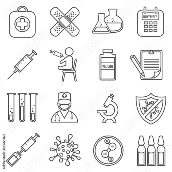 Obraz Medical vaccinations vector outline linear icons set
