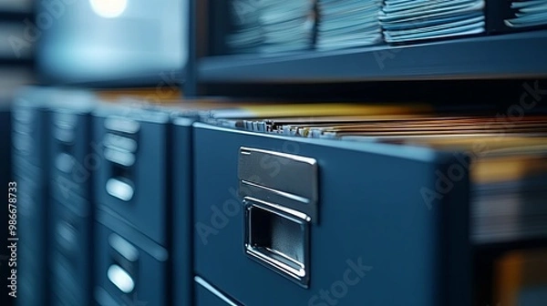 Obraz Open Drawer of a File Cabinet with Metal Handle