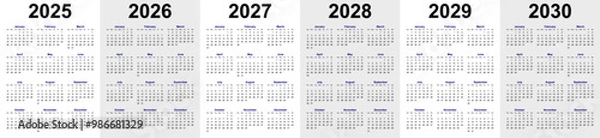 Fototapeta 2025, 2026, 2027, 2028, 2029, 2030 new year calendar design for printing. simple editable calendar design for office desk, mockup, promotional use, company advertisement etc use. vector eps file.
