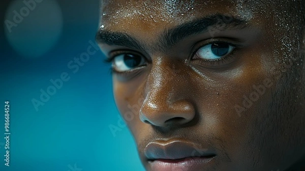 Fototapeta Close-up Portrait of a Sweating Man's Face