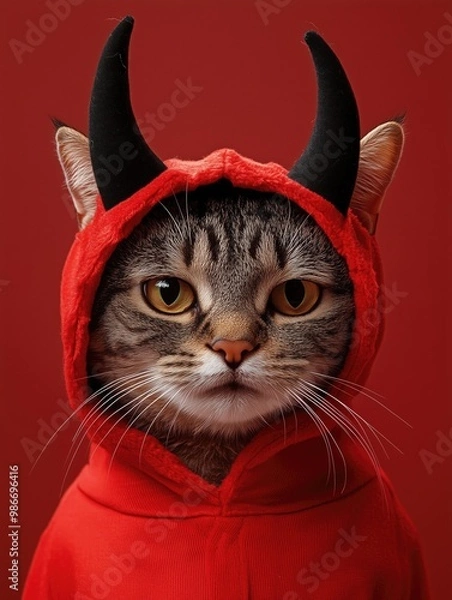 Obraz cat wearing a devil halloween costume