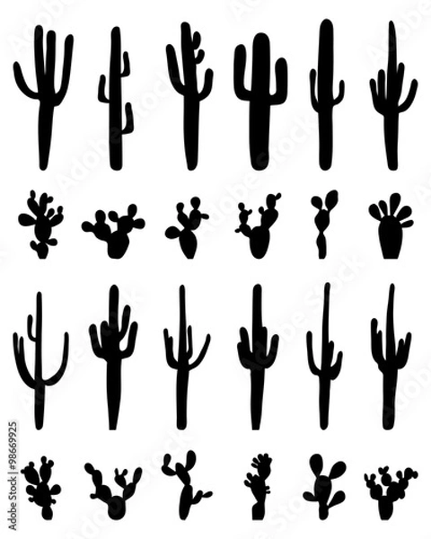 Fototapeta Black silhouettes of different cactus, vector
