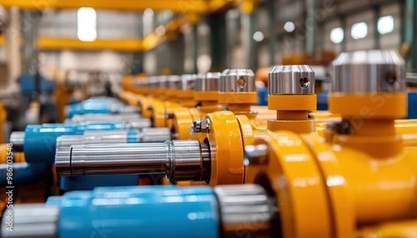 Obraz Large-scale hydraulic system with interconnected pistons and mechanical parts, industrial precision in action