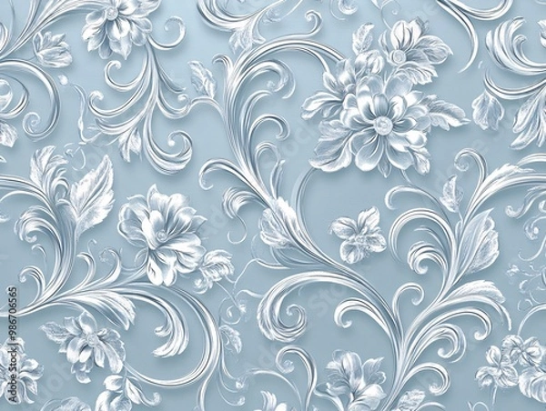 Obraz Elegant floral pattern on soft blue background