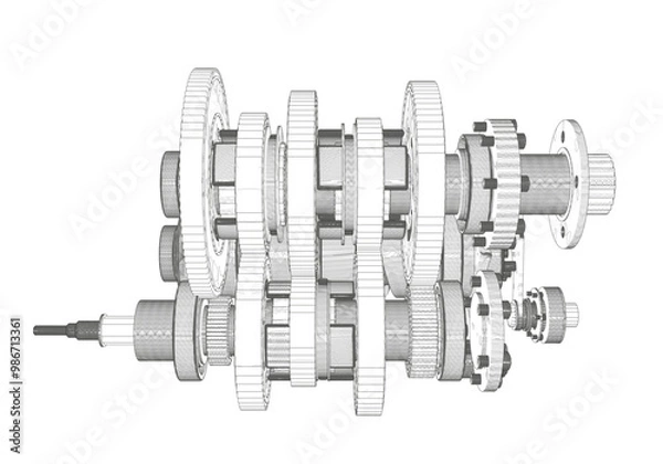 Obraz Motorcycle gearbox on a white background.